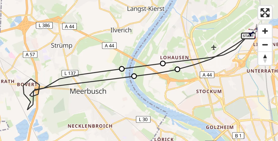 Flugroute Polizeihubschrauber Düsseldorf Flughafen - Düsseldorf Flughafen, 14 Mai 2026, 23:13
