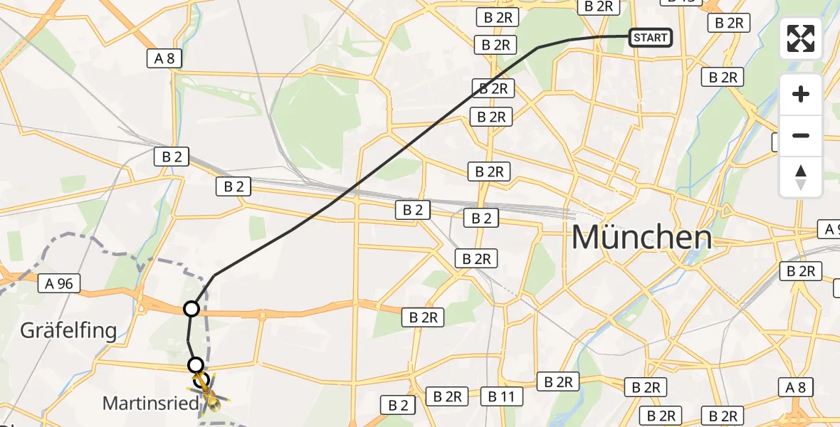 Flugroute Rettungshubschrauber München - DRF Air Rescue München Hubschrauberlandeplatz, 14 Mai 2026, 23:26