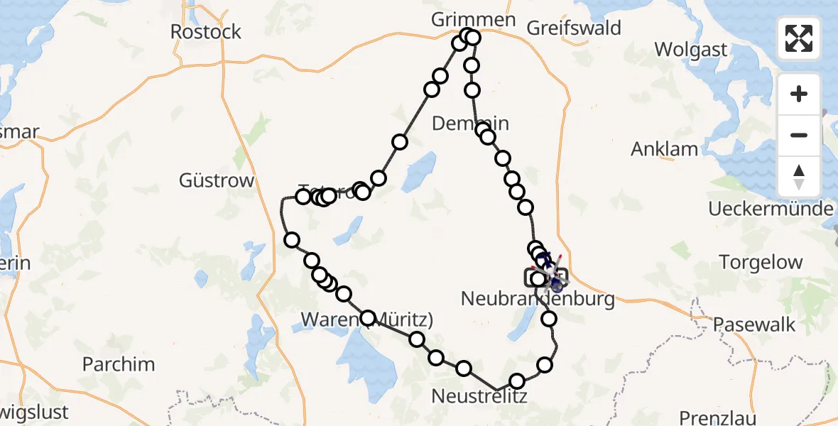 Flugroute Polizeihubschrauber Neubrandenburg Trollenhagen Flughafen - Neubrandenburg Trollenhagen Flughafen, 15 Mai 2026, 03:57
