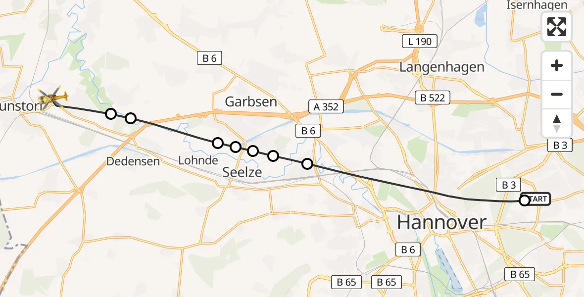 Flugroute Rettungshubschrauber Hannover Luftrettung Hubschrauberlandeplatz (Christoph 4) - Wunstorf, 15 Mai 2026, 06:07