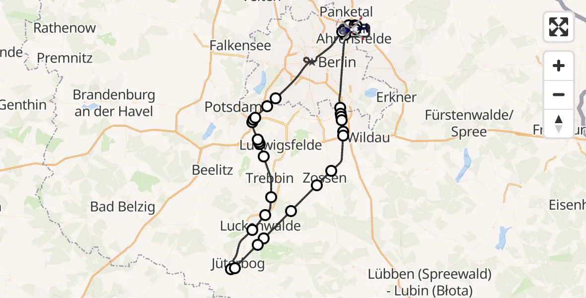 Flugroute Polizeihubschrauber Ahrensfelde Hubschrauberlandeplatz - Ahrensfelde Hubschrauberlandeplatz, 15 Mai 2026, 06:13