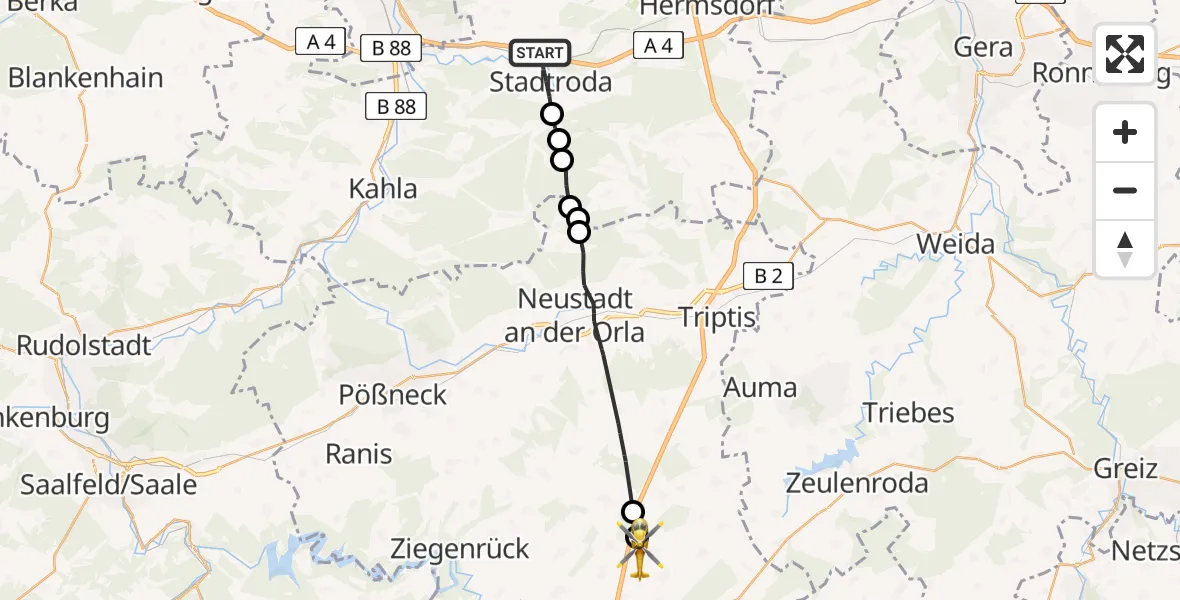 Flugroute Rettungshubschrauber Stadtroda - Pörmitz, 15 Mai 2026, 06:23