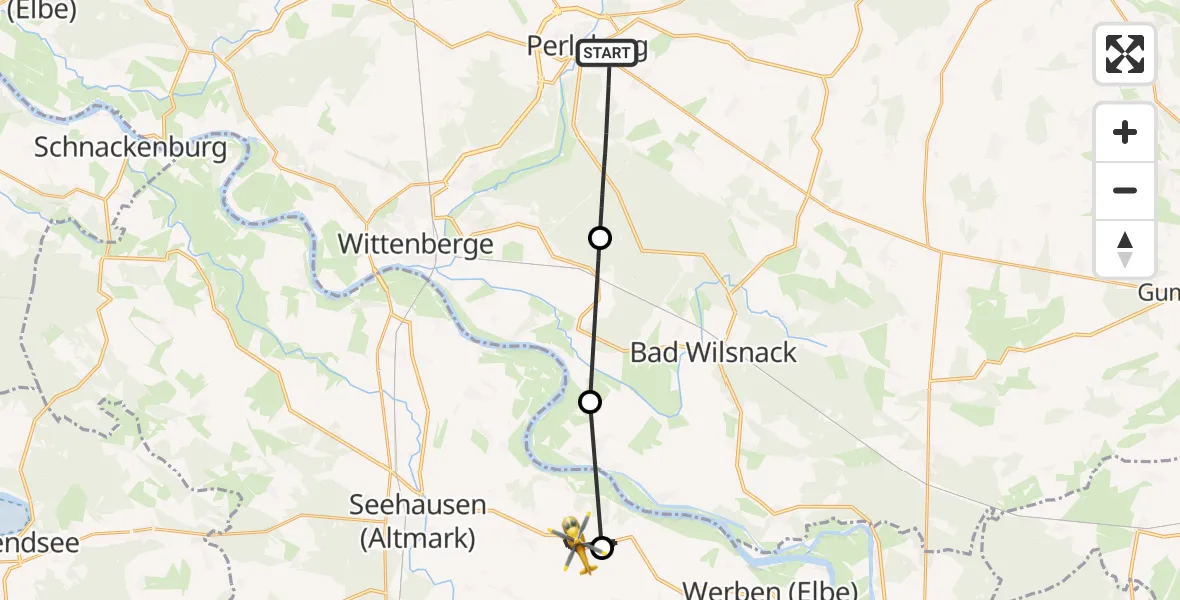 Flugroute Rettungshubschrauber Perleberg - Altmärkische Wische, 15 Mai 2026, 06:24