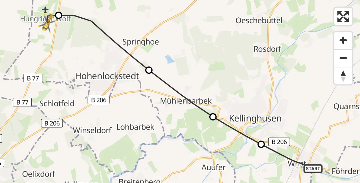 Flugroute Rettungshubschrauber Wrist - Itzehoe Hungriger Wolf Flugplatz, 15 Mai 2026, 06:29