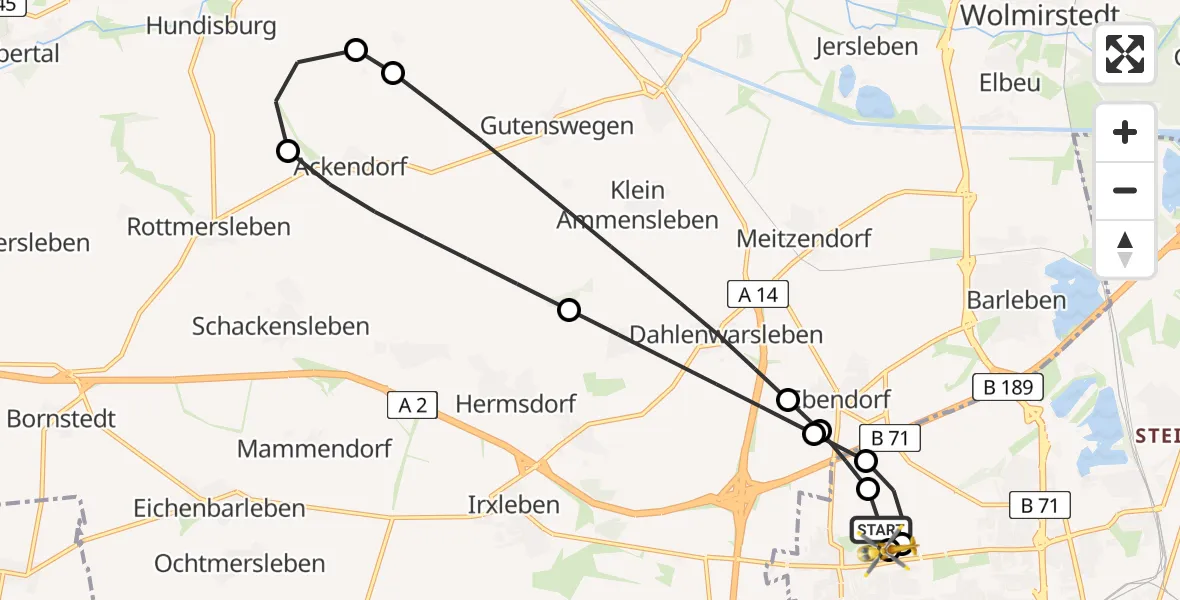 Flugroute Rettungshubschrauber Magdeburg Hospital - Magdeburg Hospital, 15 Mai 2026, 06:39