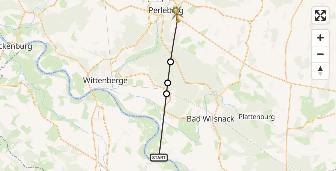 Flugroute Rettungshubschrauber Rühstädt - Perleberg, 15 Mai 2026, 07:07