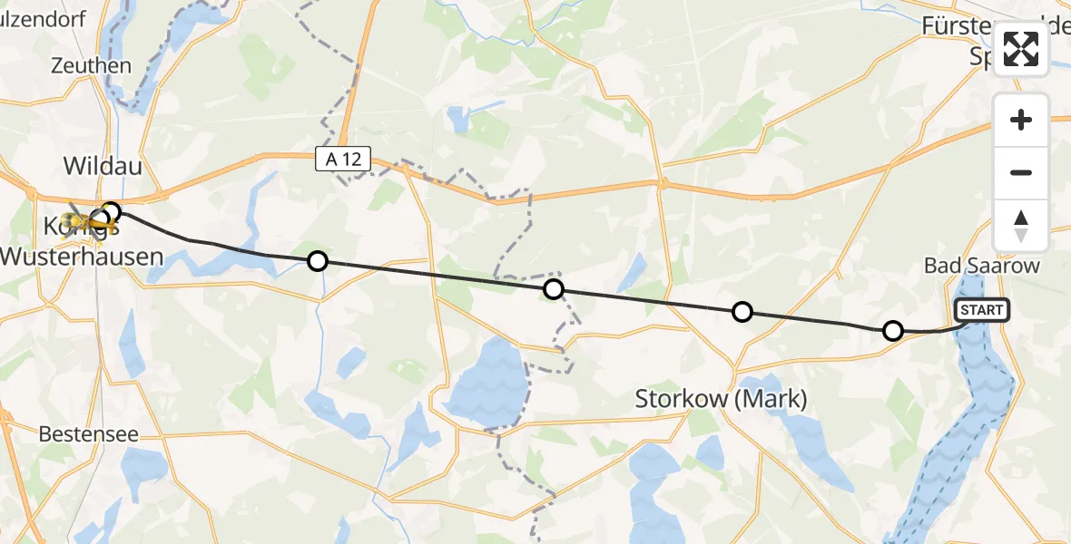 Flugroute Rettungshubschrauber Bad Saarow - Königs Wusterhausen, 15 Mai 2026, 07:23