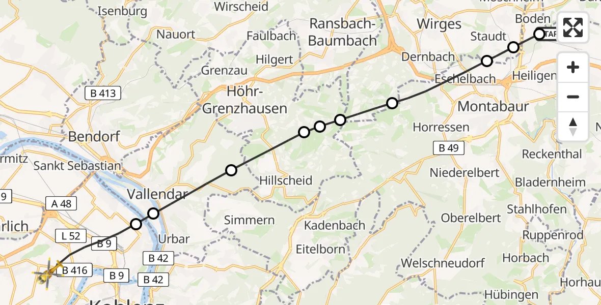 Flugroute Rettungshubschrauber Ruppach-Goldhausen - Koblenz, 15 Mai 2026, 07:33