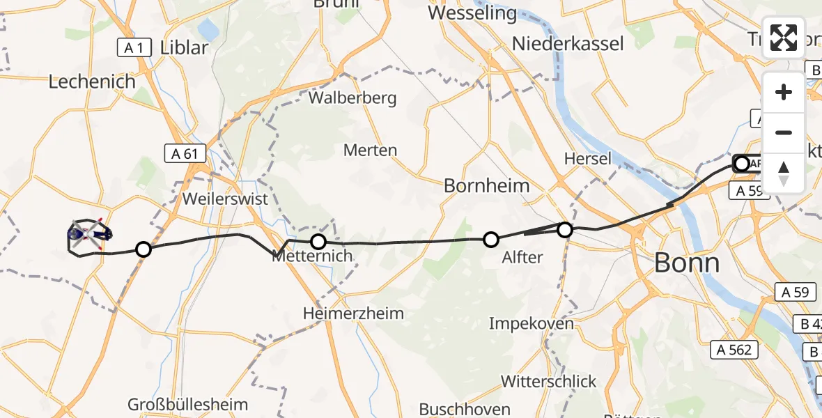 Flugroute Polizeihubschrauber Sankt Augustin - Erftstadt, 15 Mai 2026, 07:34