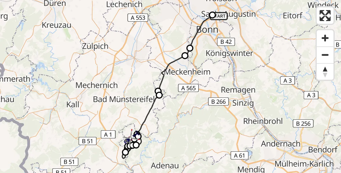 Flugroute Polizeihubschrauber Sankt Augustin - Wershofen, 15 Mai 2026, 07:41