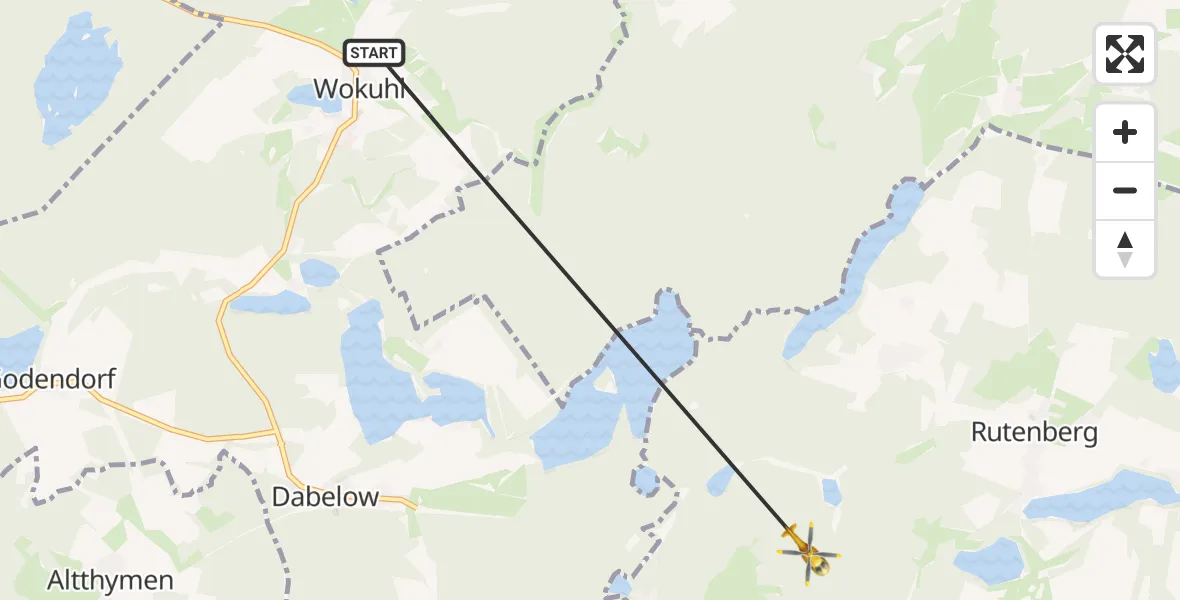 Flugroute Rettungshubschrauber Wokuhl-Dabelow - Lychen, 15 Mai 2026, 07:42