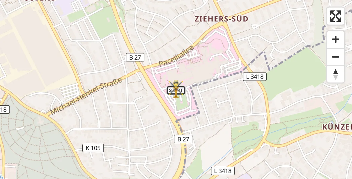 Flugroute Rettungshubschrauber Fulda Hospital - Fulda Hospital, 15 Mai 2026, 07:50