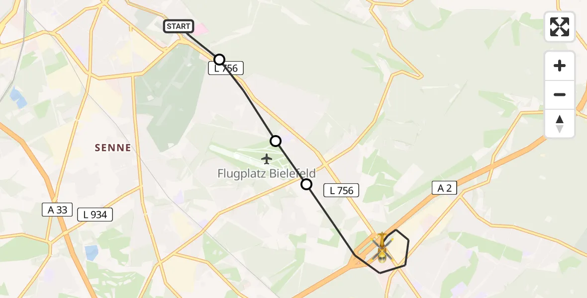 Flugroute Rettungshubschrauber Luftrettungszentrum Bielefeld - Bielefeld, 15 Mai 2026, 07:53