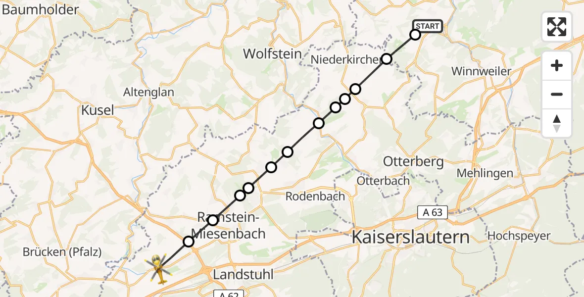 Flugroute Rettungshubschrauber Imsweiler - Hütschenhausen, 15 Mai 2026, 08:00
