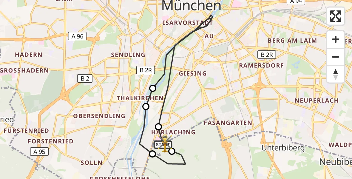 Flugroute Rettungshubschrauber ADAC Air Rescue Center Hubschrauberlandeplatz (Christoph 1) - ADAC Air Rescue Center Hubschrauberlandeplatz (Christoph 1), 15 Mai 2026, 08:03