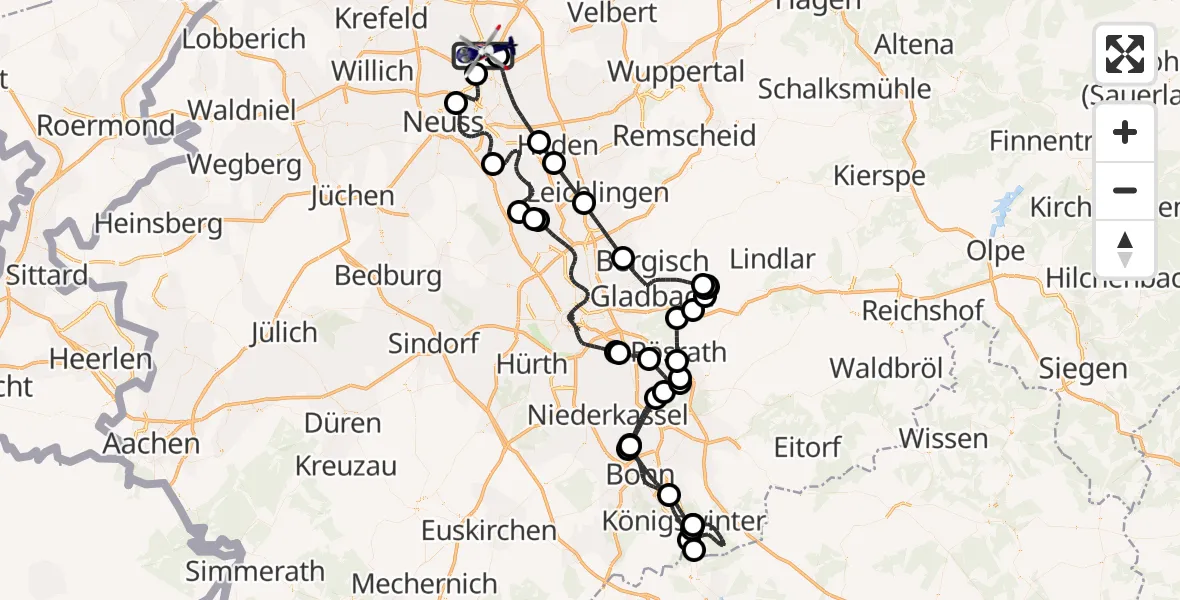 Flugroute Polizeihubschrauber Düsseldorf Flughafen - Düsseldorf Flughafen, 15 Mai 2026, 08:07