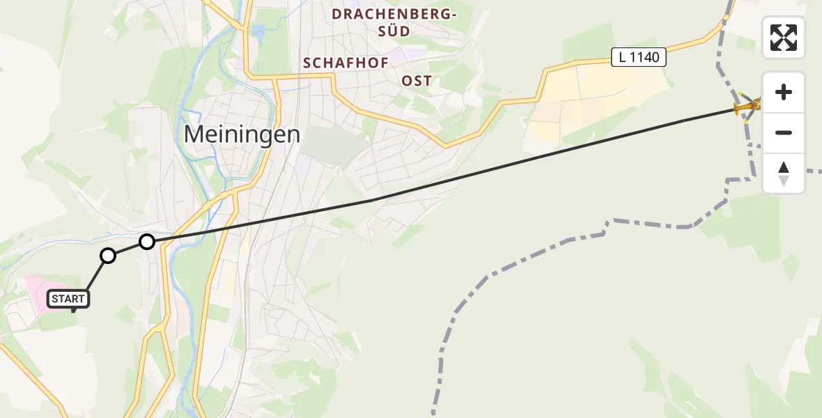 Flugroute Rettungshubschrauber Helios Clinic Meiningen - Rohr, 15 Mai 2026, 08:09