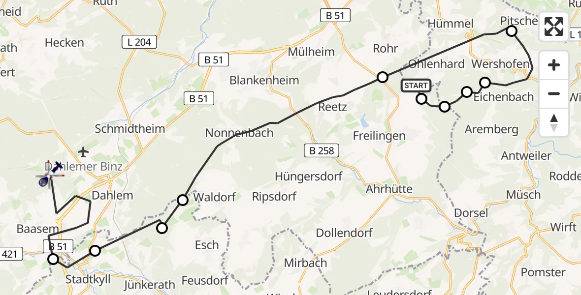 Flugroute Polizeihubschrauber Ohlenhard - Dahlem, 15 Mai 2026, 08:14