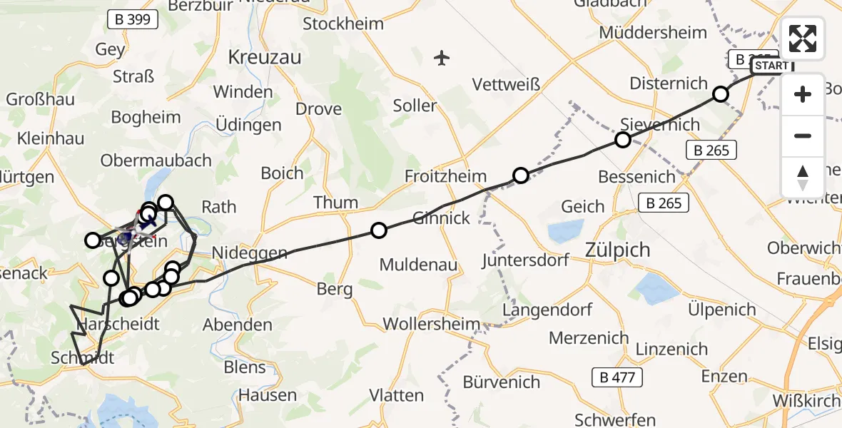 Flugroute Polizeihubschrauber Zülpich - Hürtgenwald, 15 Mai 2026, 08:19