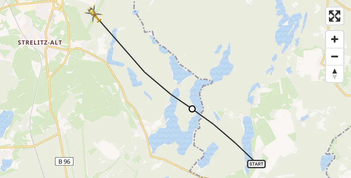 Flugroute Rettungshubschrauber Wokuhl-Dabelow - Neustrelitz, 15 Mai 2026, 08:19