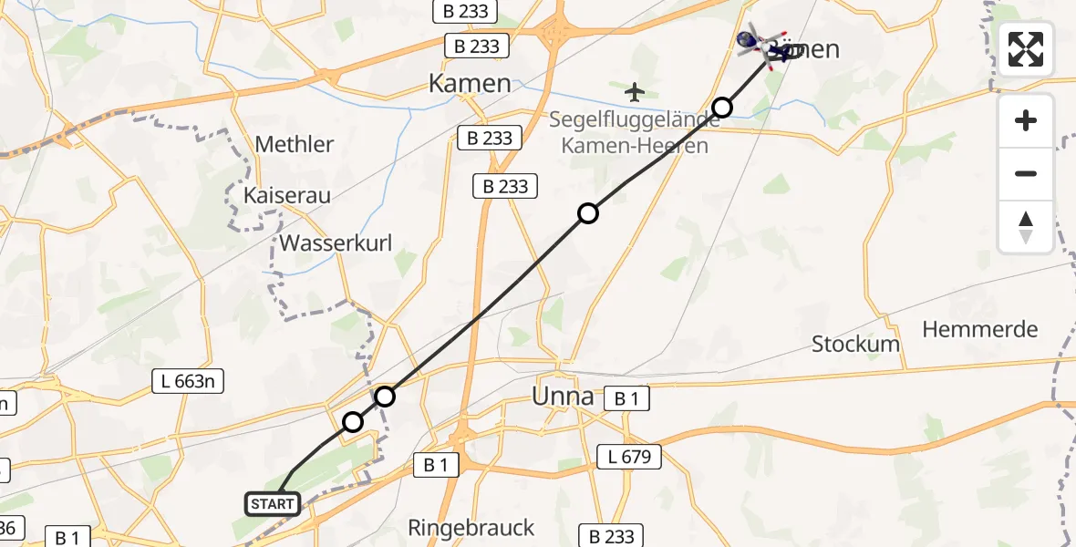 Flugroute Polizeihubschrauber Dortmund Flughafen - Bönen, 15 Mai 2026, 08:23