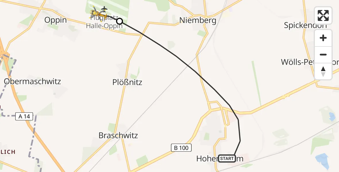 Flugroute Rettungshubschrauber Landsberg - Halle-Oppin Flugplatz, 15 Mai 2026, 08:23