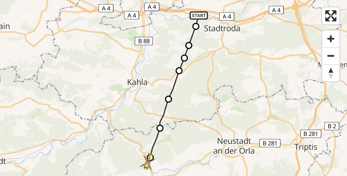 Flugroute Rettungshubschrauber Stadtroda - Pößneck, 15 Mai 2026, 08:25