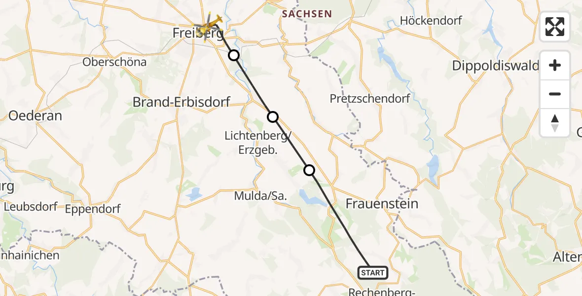 Flugroute Rettungshubschrauber Frauenstein - Freiberg, 15 Mai 2026, 08:31