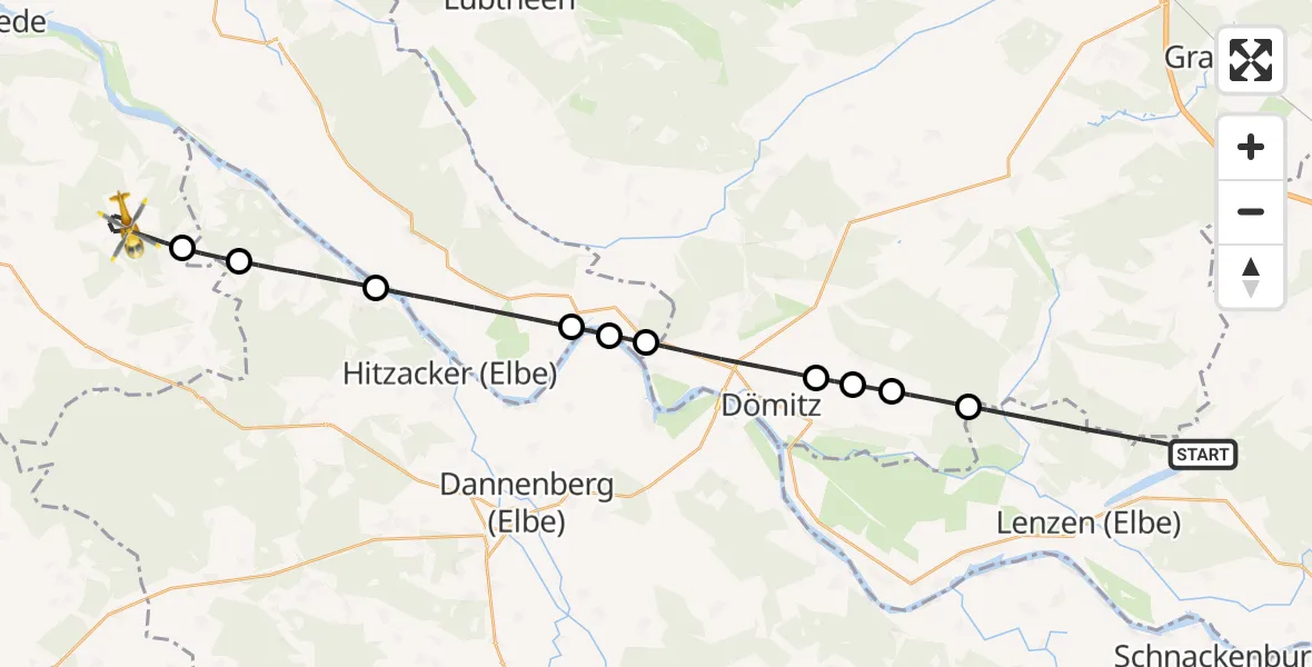 Flugroute Rettungshubschrauber Lenzen (Elbe) - Tosterglope, 15 Mai 2026, 08:38