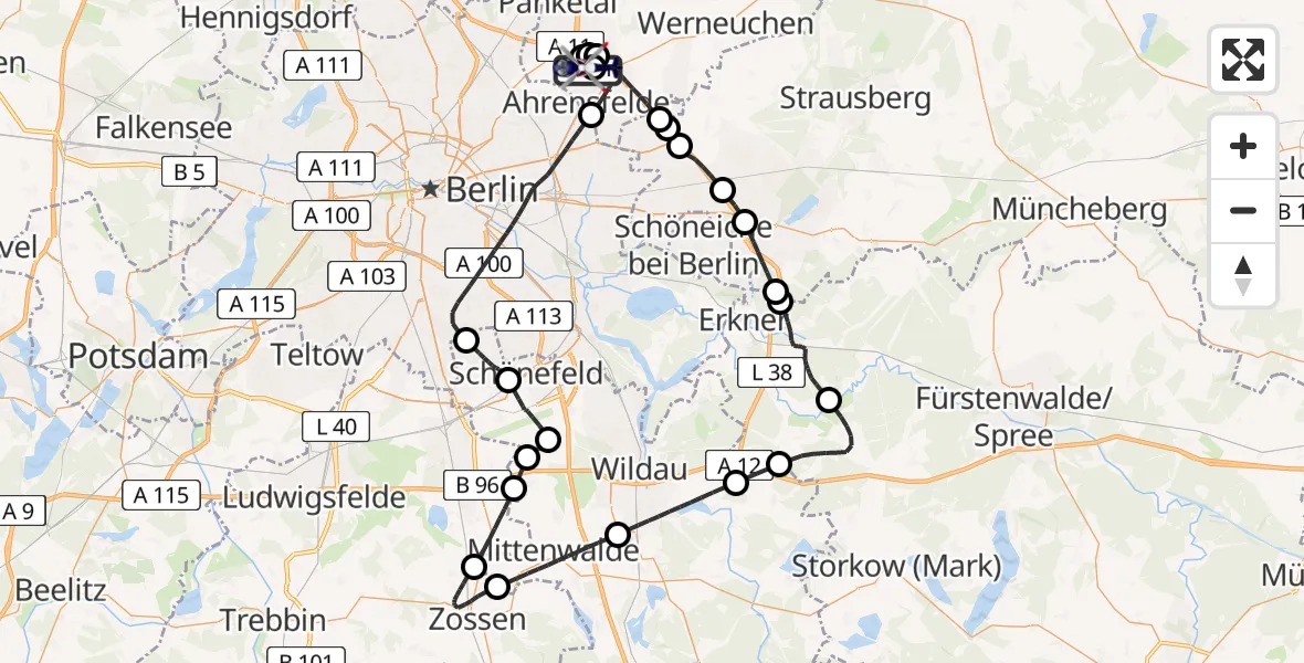 Flugroute Polizeihubschrauber Ahrensfelde Hubschrauberlandeplatz - Ahrensfelde Hubschrauberlandeplatz, 15 Mai 2026, 08:42