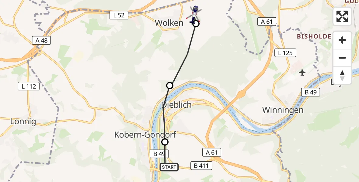 Flugroute Polizeihubschrauber Niederfell - Wolken, 15 Mai 2026, 08:42