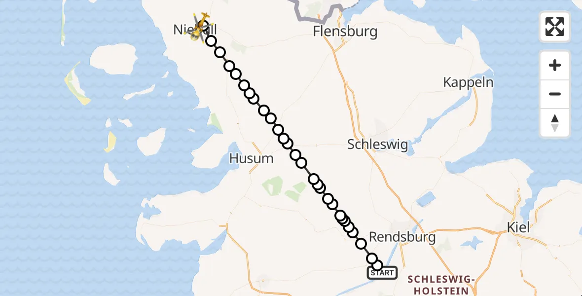 Flugroute Rettungshubschrauber Hörsten - Niebüll, 15 Mai 2026, 08:50