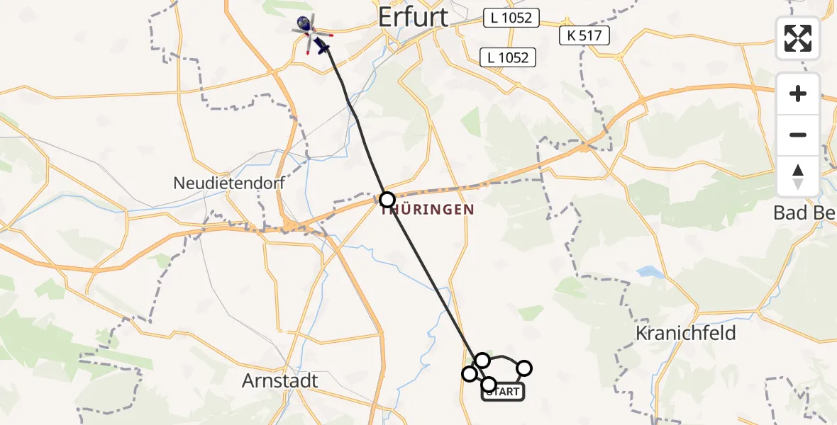Flugroute Polizeihubschrauber Bösleben-Wüllersleben - Erfurt-Weimar Flughafen, 15 Mai 2026, 08:54