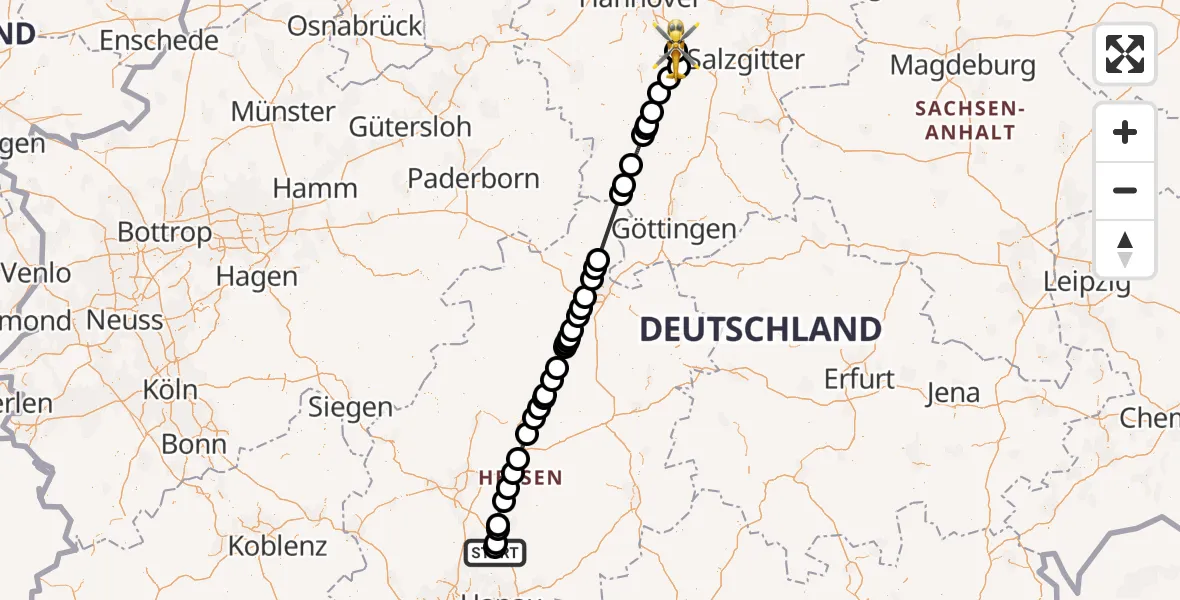 Flugroute Ambulanzhubschrauber Flugplatz Reichelsheim - Hildesheim Flugplatz, 15 Mai 2026, 08:58