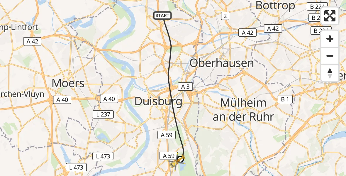 Flugroute Rettungshubschrauber Duisburg - Duisburg Air Rescue Hubschrauberlandeplatz (Christoph 9), 15 Mai 2026, 08:59