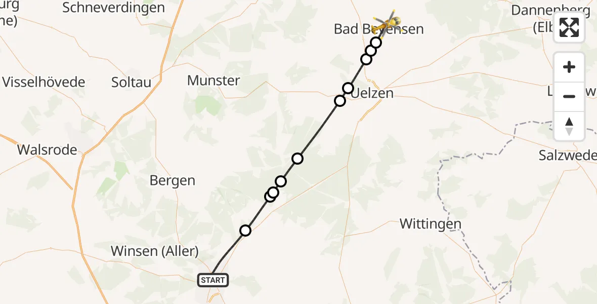 Flugroute Rettungshubschrauber Celle - Bad Bevensen, 15 Mai 2026, 09:00