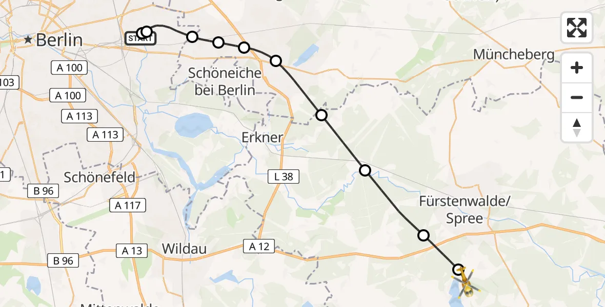 Flugroute Rettungshubschrauber Berlin Emergency Hospital - Bad Saarow, 15 Mai 2026, 09:05
