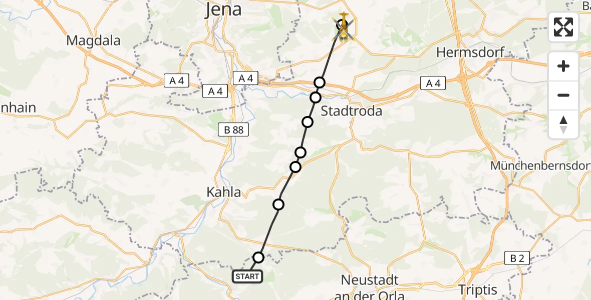 Flugroute Rettungshubschrauber Langenorla - Jena-Schöngleina Flugplatz, 15 Mai 2026, 09:11