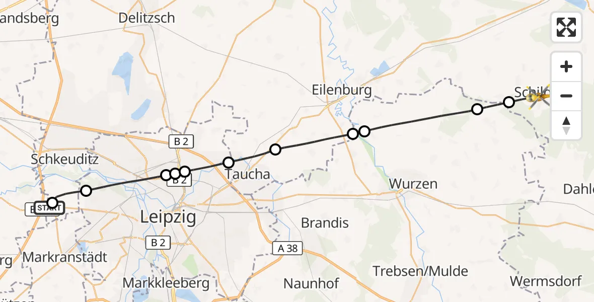 Flugroute Rettungshubschrauber ADAC Air Rescue Station Leipzig/Schkeuditz-Dölzig Hubschrauberlandeplatz (Christoph 61) - Belgern-Schildau, 15 Mai 2026, 09:28