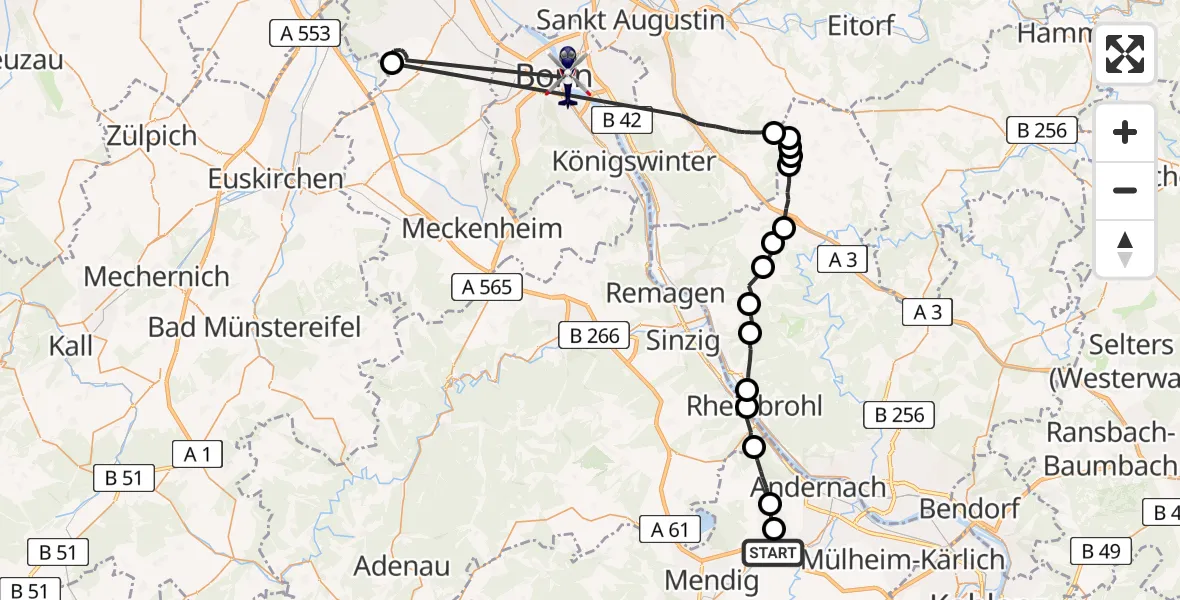 Flugroute Polizeihubschrauber Kretz - Bonn, 15 Mai 2026, 09:28