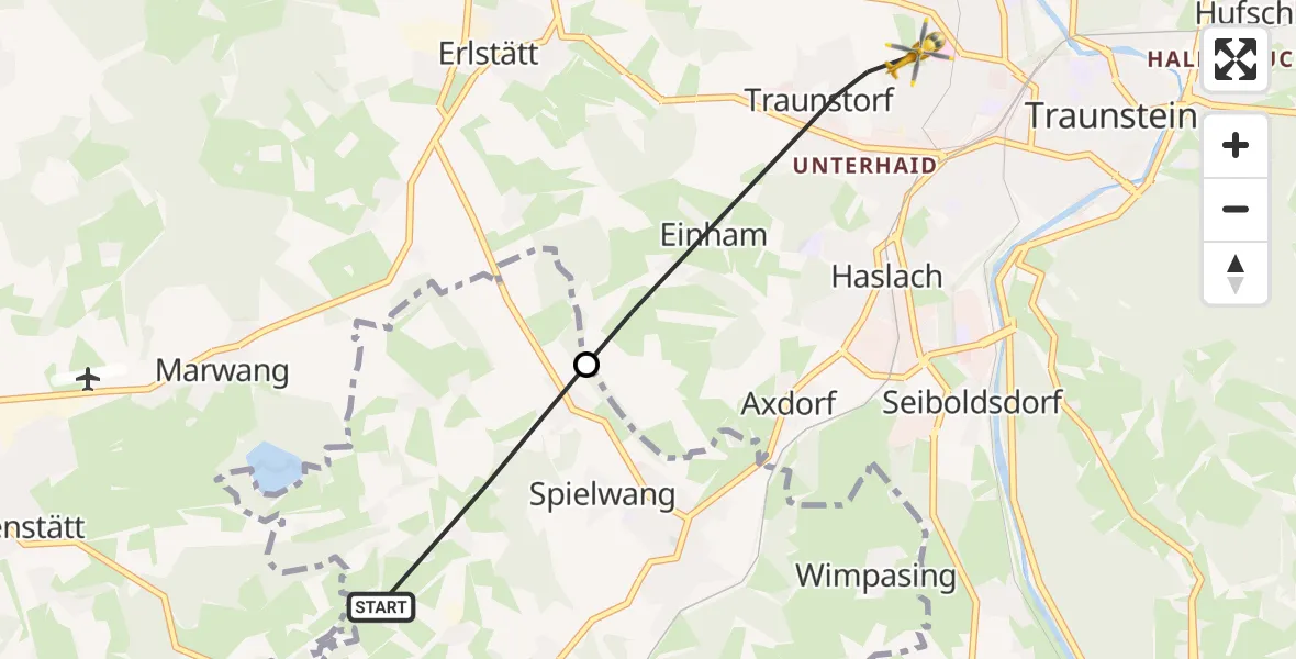 Flugroute Rettungshubschrauber Vachendorf - Traunstein Hospital, 15 Mai 2026, 09:50