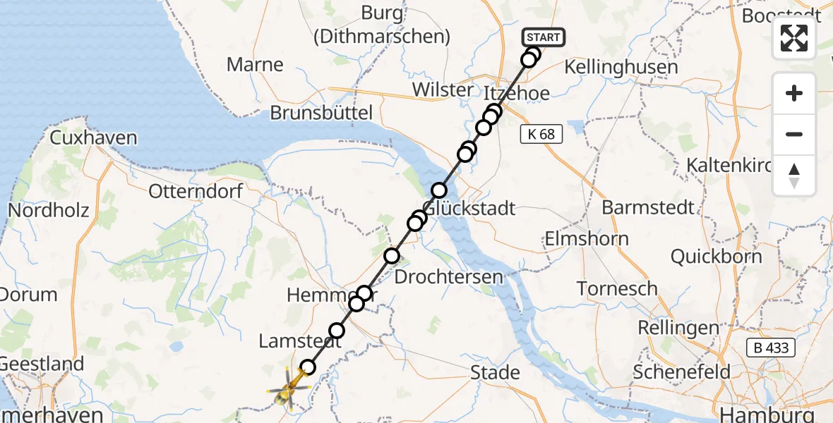 Flugroute Rettungshubschrauber Hohenlockstedt - Hollnseth, 15 Mai 2026, 09:54