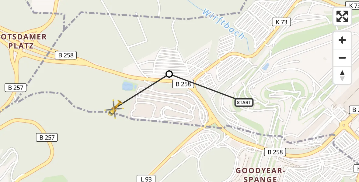 Flugroute Ambulanzhubschrauber Nürburgring Hubschrauberlandeplatz - Nürburg, 15 Mai 2026, 10:13