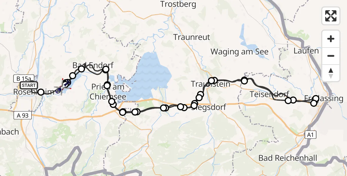 Flugroute Polizeihubschrauber Rosenheim - Stephanskirchen, 15 Mai 2026, 10:18