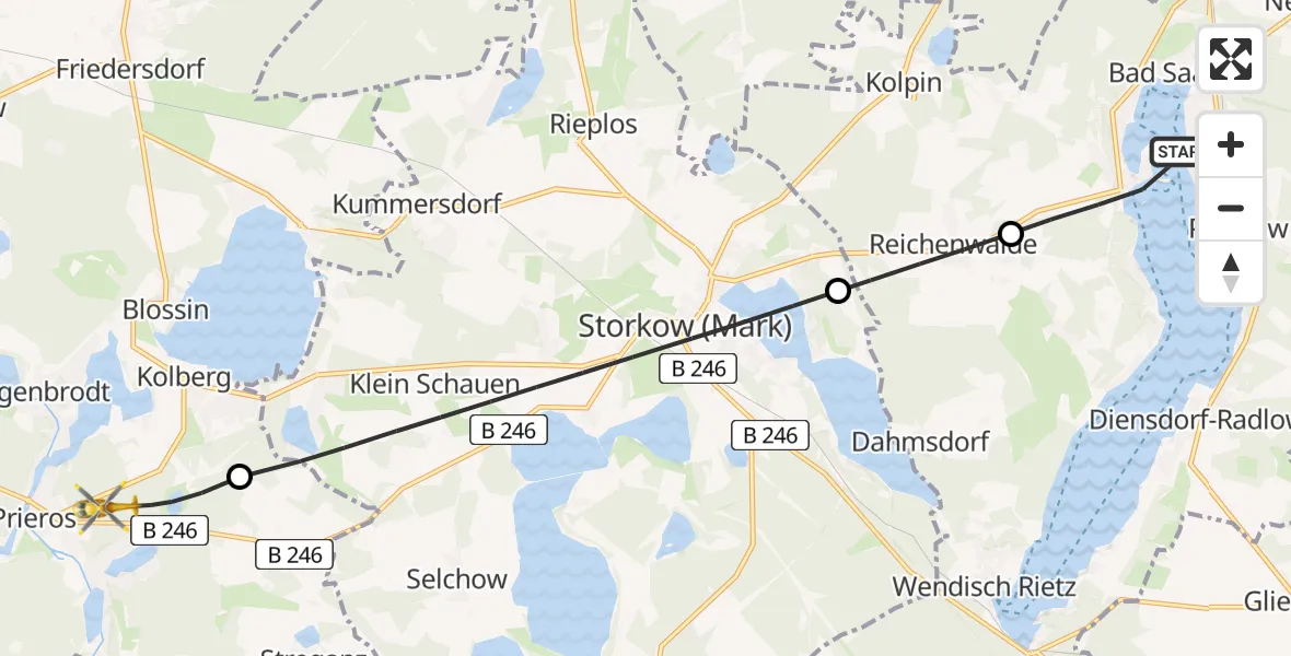 Flugroute Rettungshubschrauber Bad Saarow - Heidesee, 15 Mai 2026, 10:25