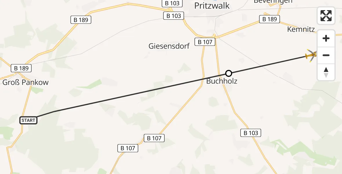 Flugroute Rettungshubschrauber Groß Pankow (Prignitz) - Pritzwalk, 15 Mai 2026, 10:27