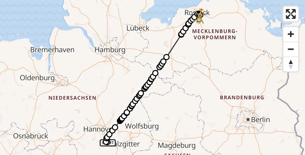 Flugroute Ambulanzhubschrauber Hildesheim Flugplatz - Dummerstorf, 15 Mai 2026, 10:29