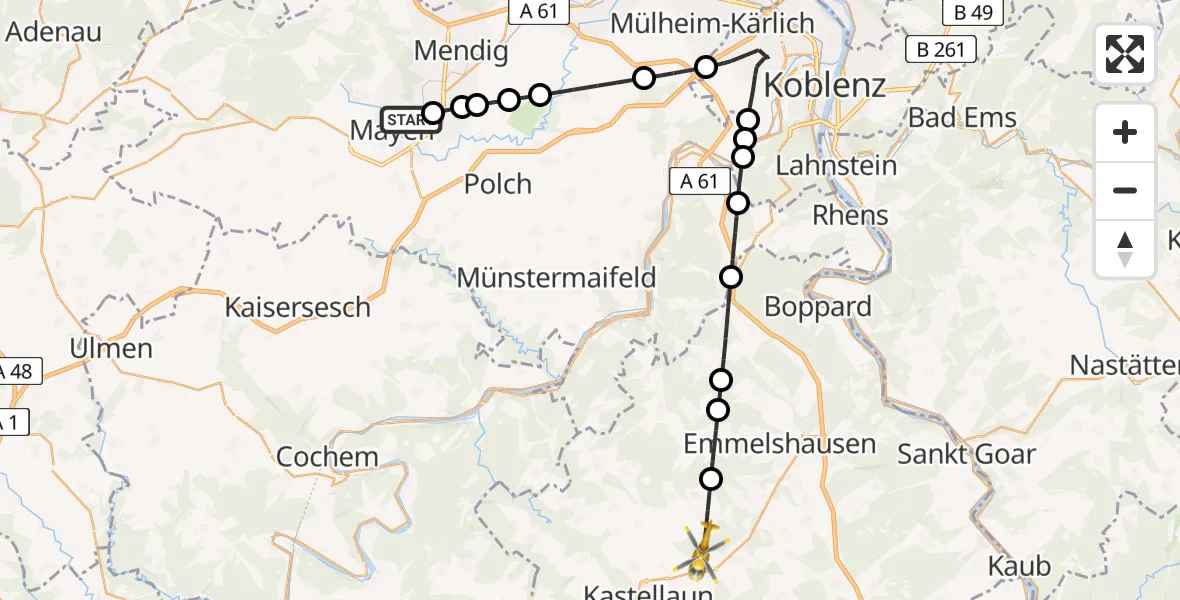Flugroute Rettungshubschrauber Mayen - Gödenroth, 15 Mai 2026, 10:32