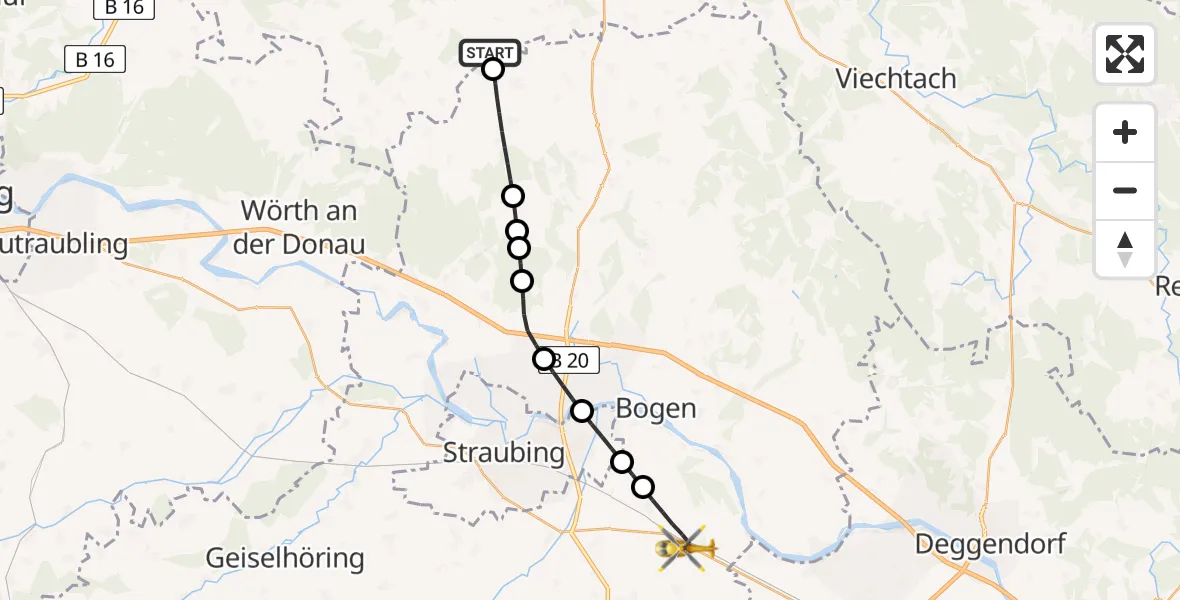 Flugroute Rettungshubschrauber Michelsneukirchen - Straßkirchen, 15 Mai 2026, 10:42