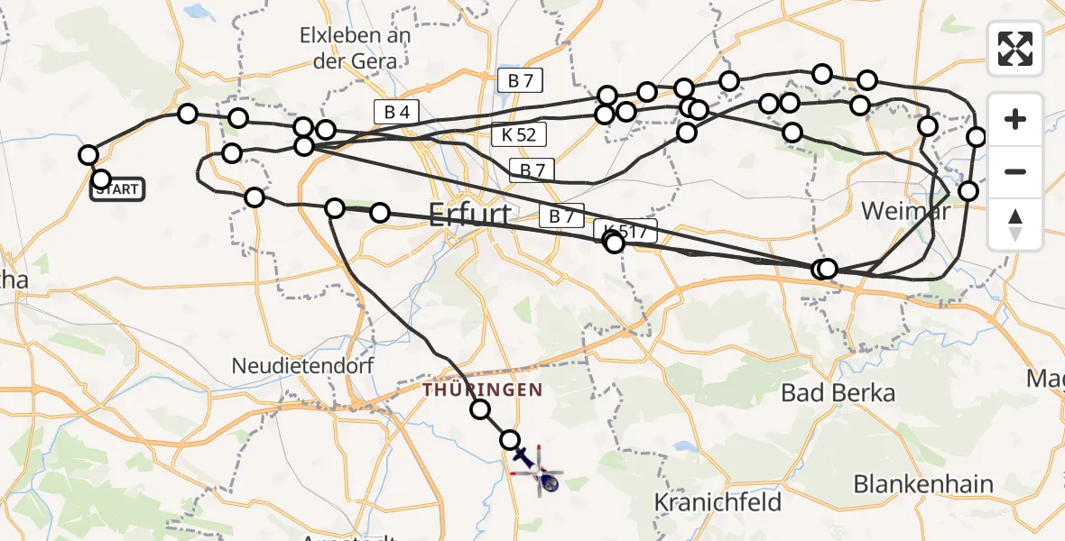Flugroute Polizeihubschrauber Molschleben - Elxleben, 15 Mai 2026, 10:46